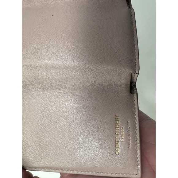 Auth Saint Laurent Fold Purse Mini Wallet Ysl Beige Pink Leather Pre- loved - Picture 3 of 9